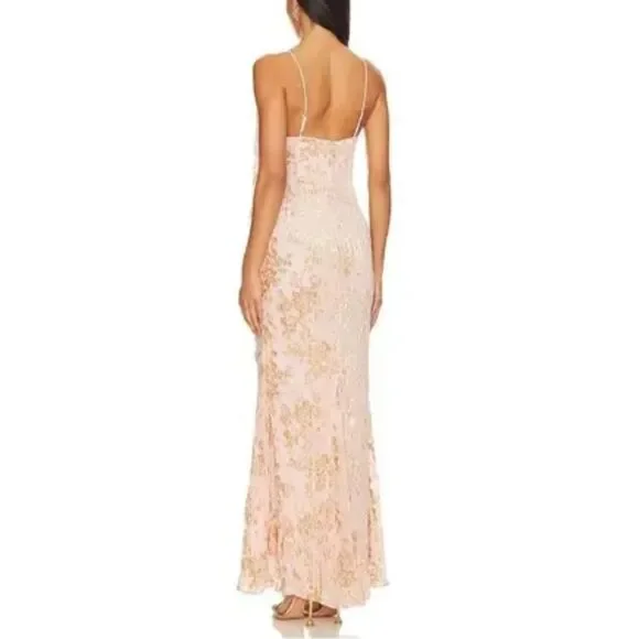 slim fit dress slacks Blush Scalloped V-Neck Maxi Dress with Gold Belt main image 1